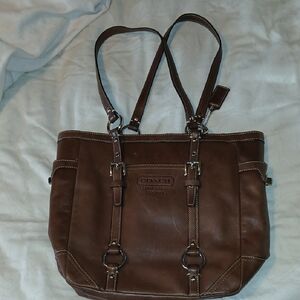 Vintage Coach Dark Brown Leather Tote Silver O-ring Hardware Detachable Straps
